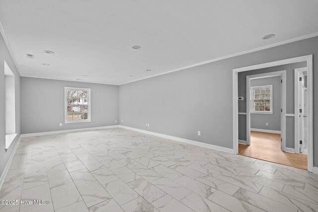 spare room featuring plenty of natural light and ornamental molding