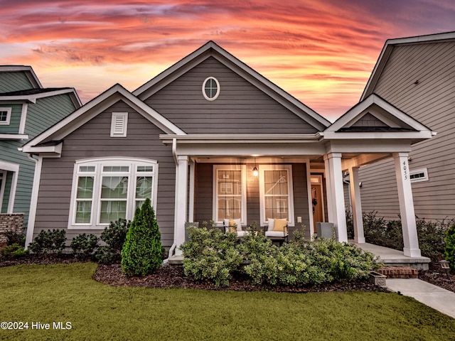 craftsman-style house featuring a porch and a yard