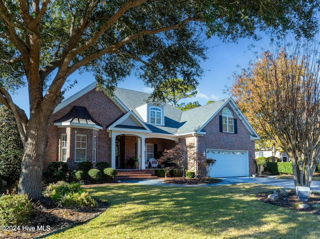 view of front facade with a porch and a front lawn