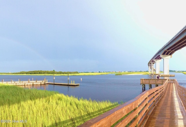 view of dock featuring a water view