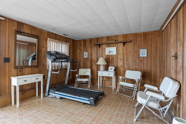 exercise area with wooden walls