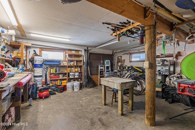 interior space featuring a workshop area