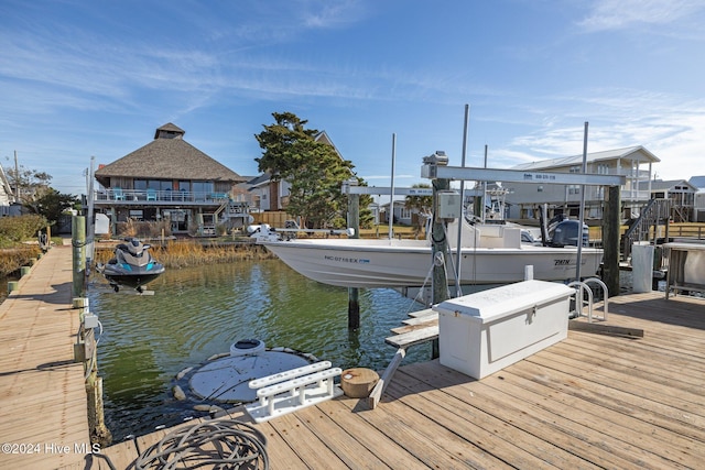 dock area featuring a water view