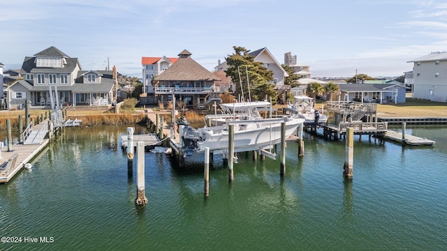 dock area featuring a water view