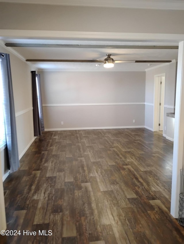 unfurnished room featuring ceiling fan and dark hardwood / wood-style flooring