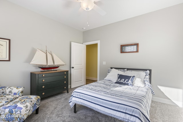 bedroom featuring carpet flooring and ceiling fan