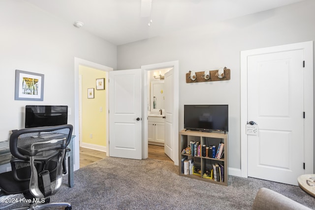 view of carpeted office space