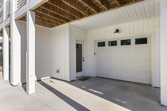 exterior space with a garage