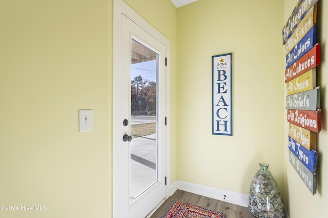 doorway to outside featuring wood-type flooring