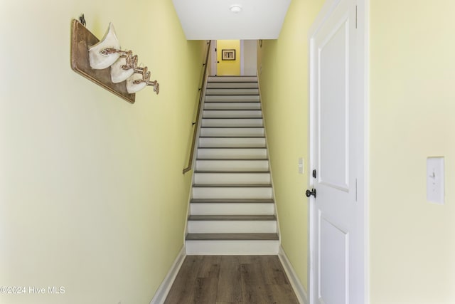 stairway featuring wood-type flooring