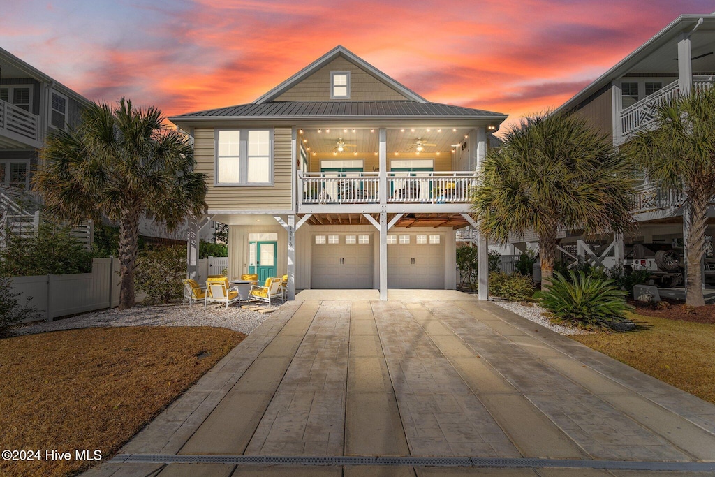 beach home featuring a garage