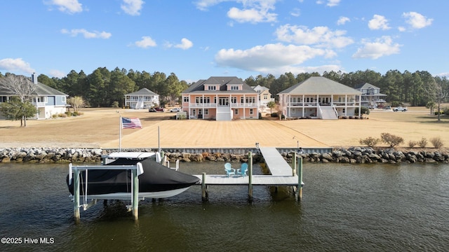 dock area with a water view