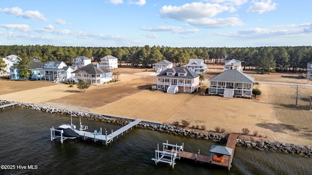 aerial view featuring a water view