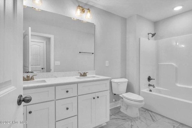 full bathroom with vanity, shower / bathing tub combination, and toilet