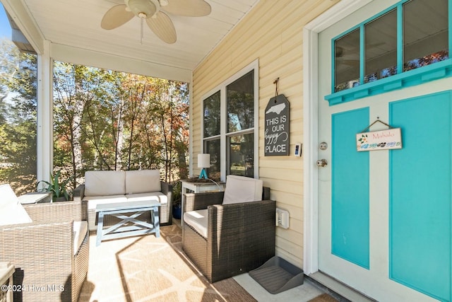 view of patio with an outdoor hangout area and ceiling fan