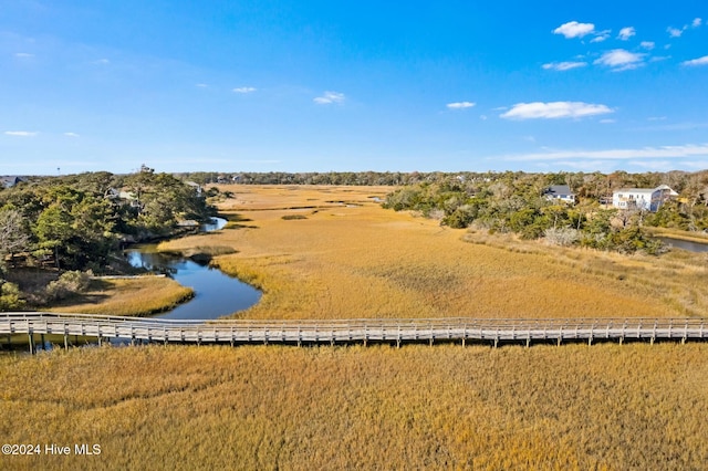 drone / aerial view with a water view and a rural view