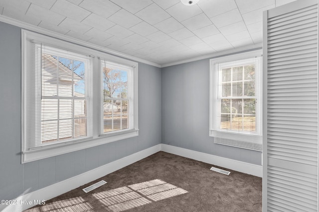 carpeted empty room with crown molding