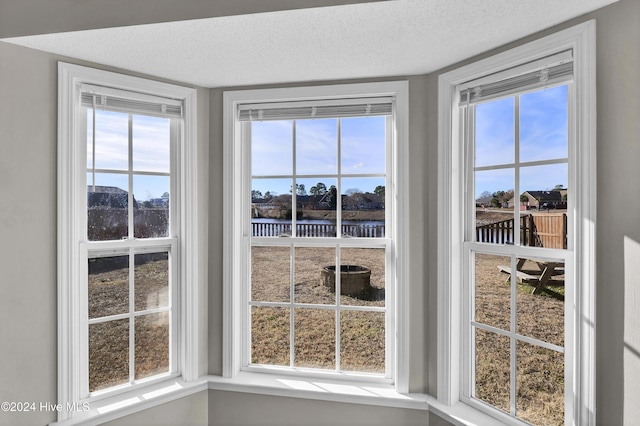 interior space featuring a water view