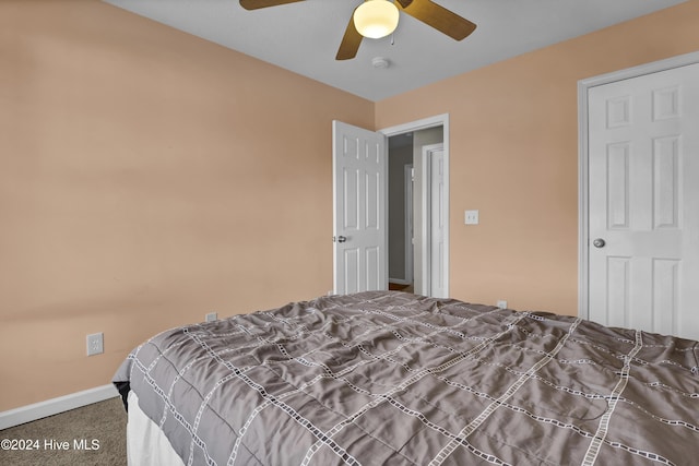 bedroom with carpet floors and ceiling fan