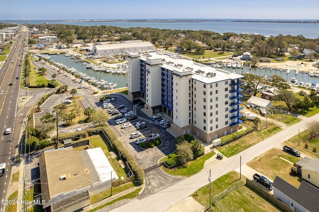 bird's eye view featuring a water view