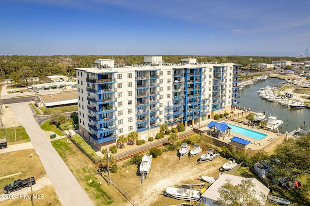 bird's eye view featuring a water view