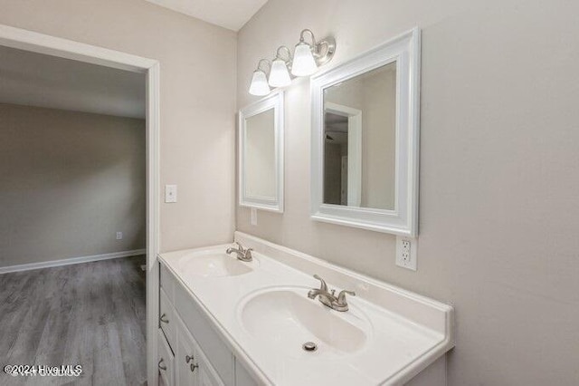 bathroom featuring vanity and wood-type flooring