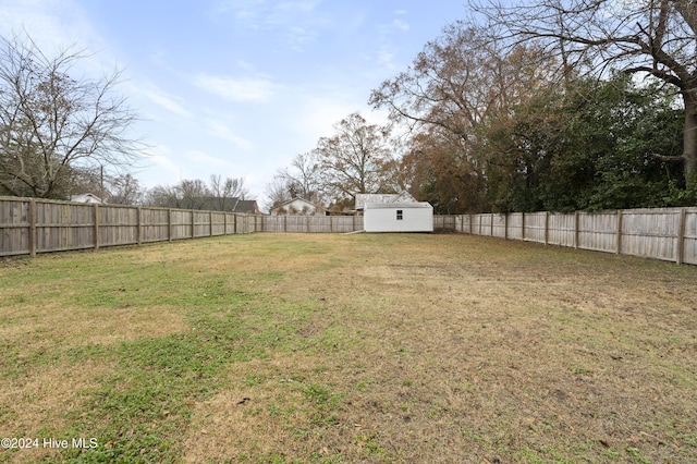 view of yard with a storage unit