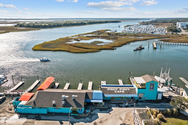 aerial view with a water view