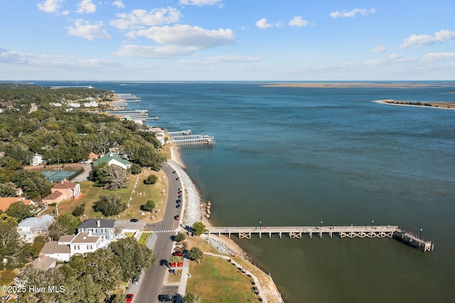 drone / aerial view featuring a water view