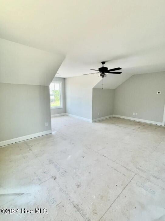 bonus room featuring ceiling fan and lofted ceiling