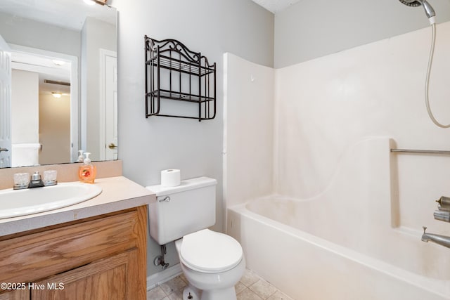 full bathroom featuring vanity,  shower combination, tile patterned floors, and toilet