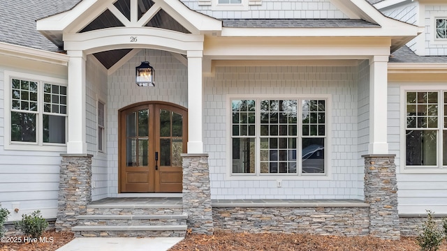 entrance to property featuring french doors