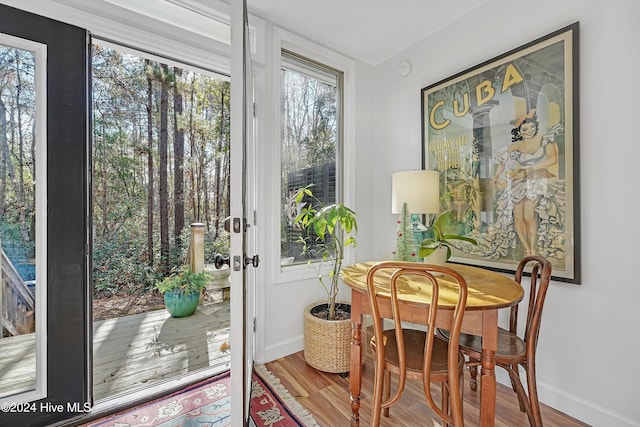 doorway to outside with hardwood / wood-style floors and a healthy amount of sunlight