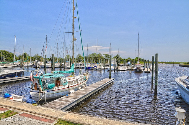 view of dock with a water view