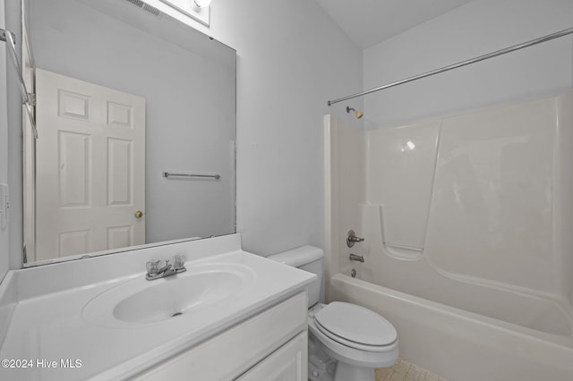 full bathroom with vanity, toilet, and shower / washtub combination