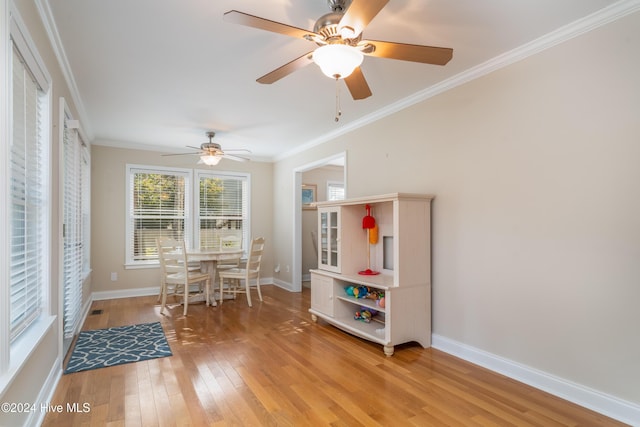 interior space featuring ceiling fan