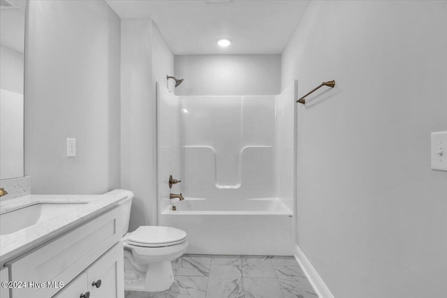 full bathroom with vanity, toilet, and shower / bathtub combination