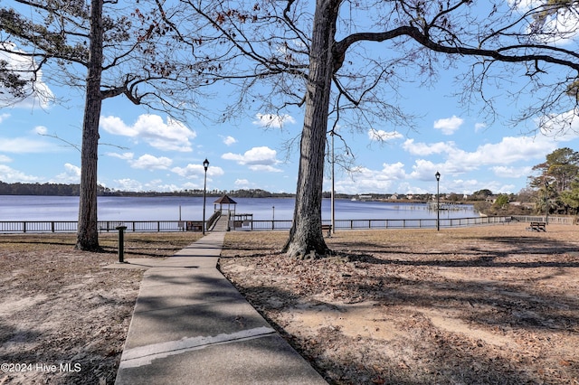 property view of water with a boat dock