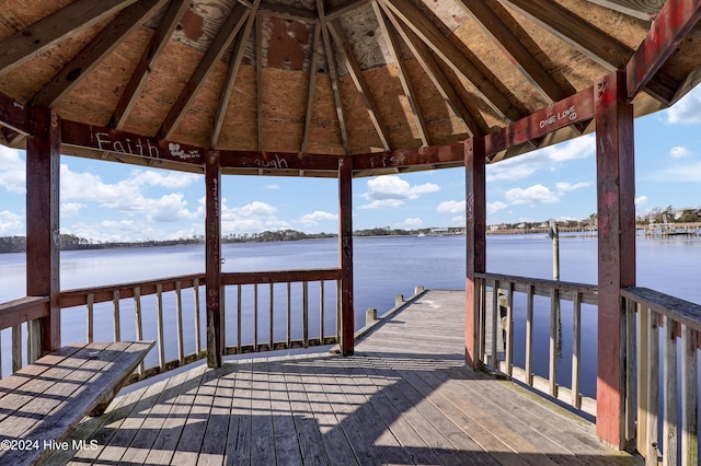 view of dock with a water view