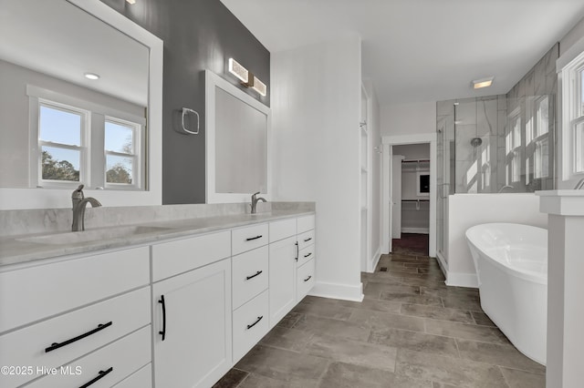 bathroom featuring vanity and separate shower and tub