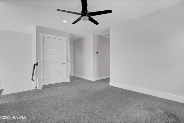 unfurnished room featuring carpet flooring and ceiling fan