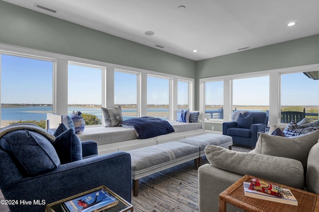 living room with a water view