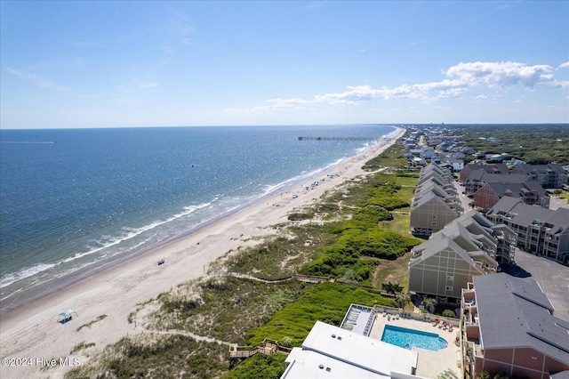 aerial view featuring a beach view and a water view