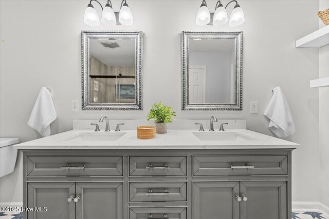 4 Emerald Ln, Pinehurst, NC 28374 - full bathroom featuring double vanity, toilet, and a shower