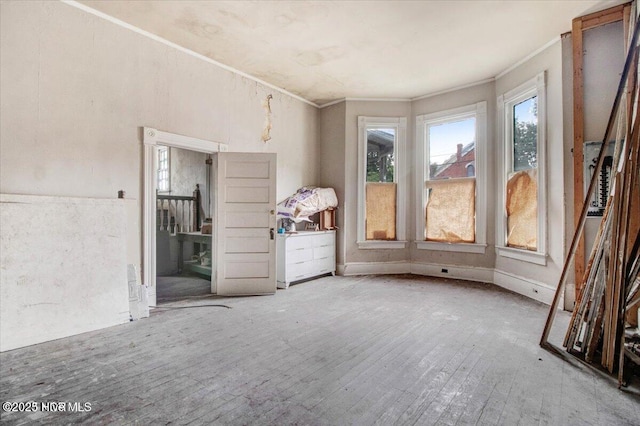 interior space featuring hardwood / wood-style flooring and ornamental molding