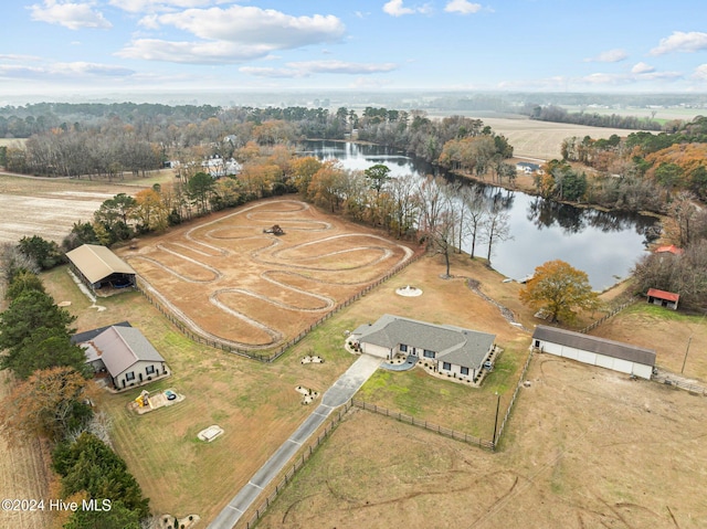 aerial view with a rural view and a water view