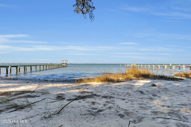 dock area with a water view