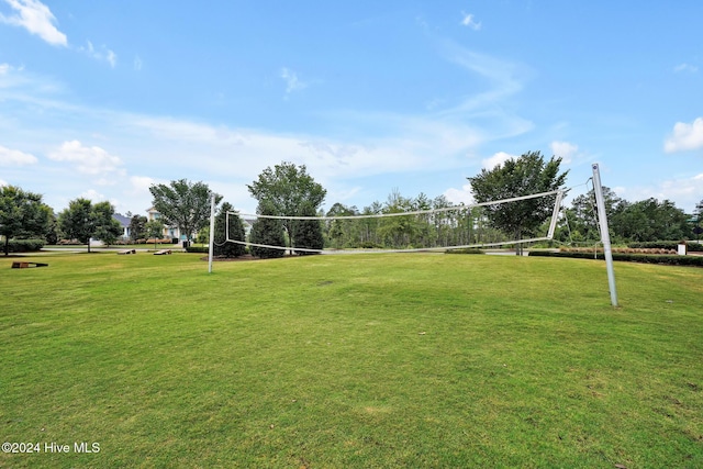 surrounding community with a lawn and volleyball court