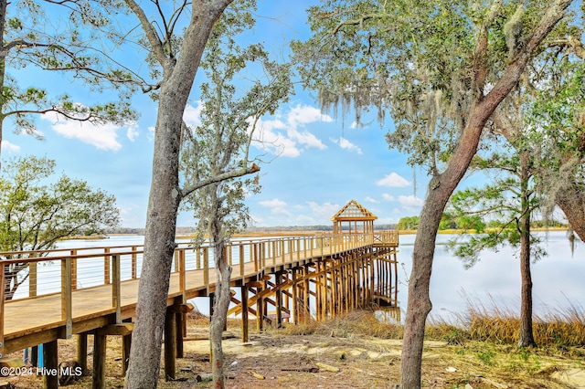 dock area featuring a water view