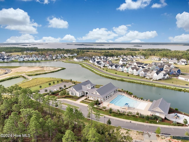 aerial view featuring a water view